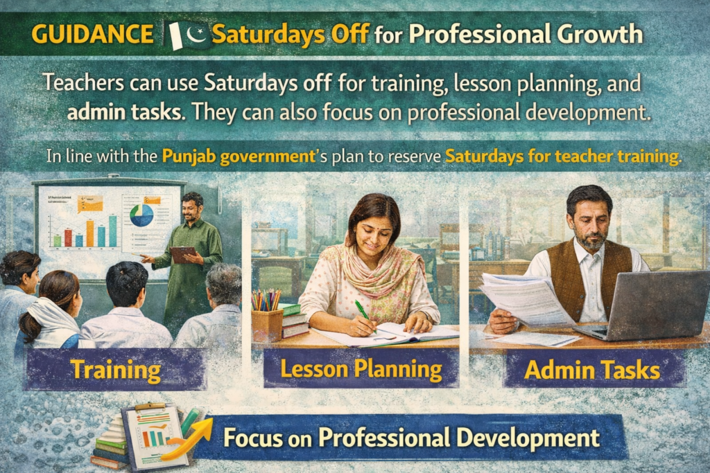Punjab government guidance showing teachers using Saturdays off for training, lesson planning, and administrative tasks