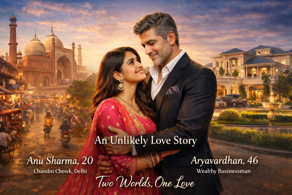 Tumse Tum Tak TV serial poster showing Anu Sharma and Aryavardhan in an age-gap romance set in Chandni Chowk, Delhi